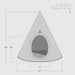 Triangular pet cave with dimensions on a white background