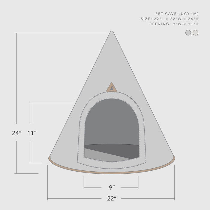 Pet teepee with dimensions on a white background