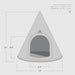 Measurement chart of a pet cave named Bella with dimensions on a white background