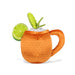 Orange textured mug with a lime wedge and mint leaf on a white background