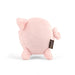 Pink plush pig toy with a tag on a white background