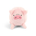 A small pink plush pig toy with a cute embroidered face, standing on a plain white background.