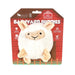 Plush lamb toy in front of a Barnyard Buddies packaging on a white background