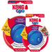 Two Kong Gyro treat dispenser toys for dogs, one large blue ball and one small blue ball, each in its own retail packaging. The packaging features the Kong Cito logo, product details in English and French, and a small photo of a dog on the right package.