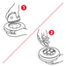 Instruction diagram showing two numbered steps for opening a round container: step 1 shows a hand lifting the lid, and step 2 shows a hand placing contents into the container.