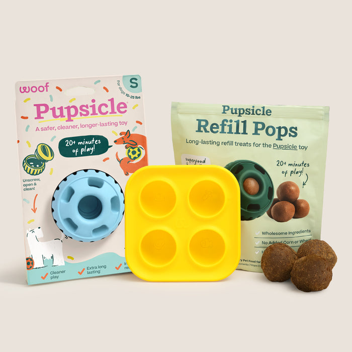 Woof Blue Party Pupsicle Toy + Treat Tray + Pops Refill Combo