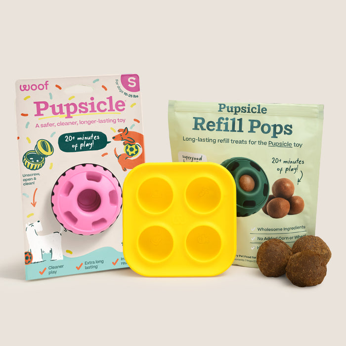 Woof Pink Party Pupsicle Toy + Treat Tray + Pops Refill Combo
