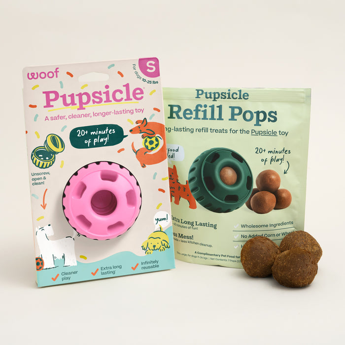 Woof Pink Party Pupsicle Toy + Pops Refill Combo
