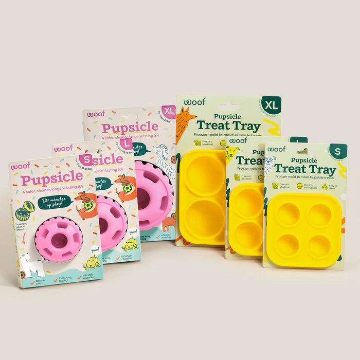 Woof Pink Party Pupsicle Toy + Treat Tray Combo