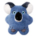 Blue plush toy with white accents on a white background