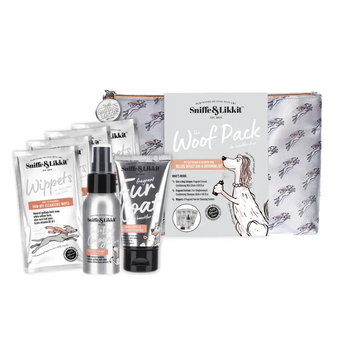Woofpack Grooming Travel Gift Set for Dogs (Bag, Minis, Wipes)