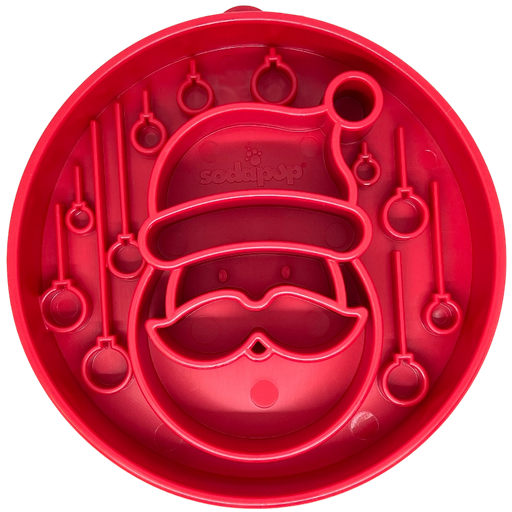 Red slow feeder Santa Claus design on a white background