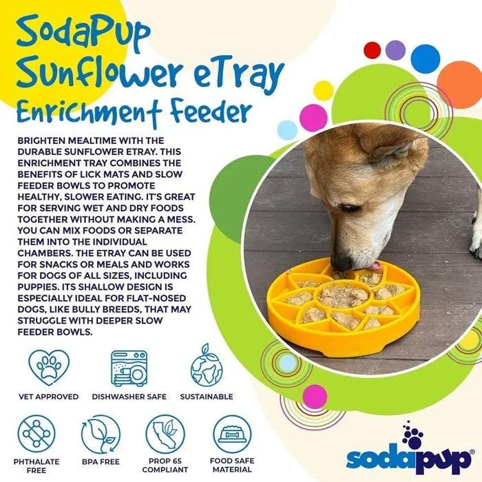 SodaPup Sunflower Design Shallow Slow Feeder Dog Bowl
