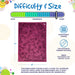 Enrichment feeder mat with difficulty and size rating, material details, and safety warning on a colorful background.