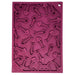 A mauve silicone mould for making fish-shaped items, featuring a repeating pattern of fish skeleton shapes and a cat face cutout at the bottom, shown on a plain white background.