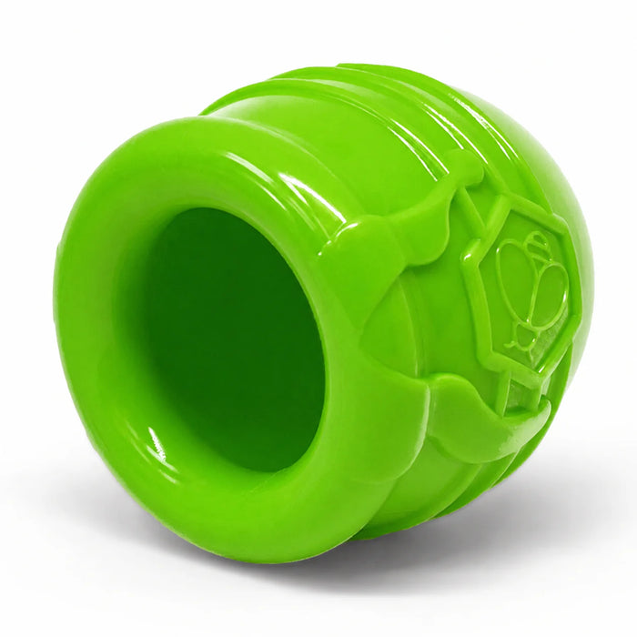 Green textured ball toy on a white background