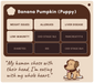 A digital graphic card titled 'Banana Pumpkin (Puppy)' outlining health considerations for a puppy with a banana pumpkin diet. The graphic features a grid of symptoms like weight issues, allergies, and liver disease on beige and dark brown blocks, a quote at the bottom left, and a cartoon puppy at the bottom right.