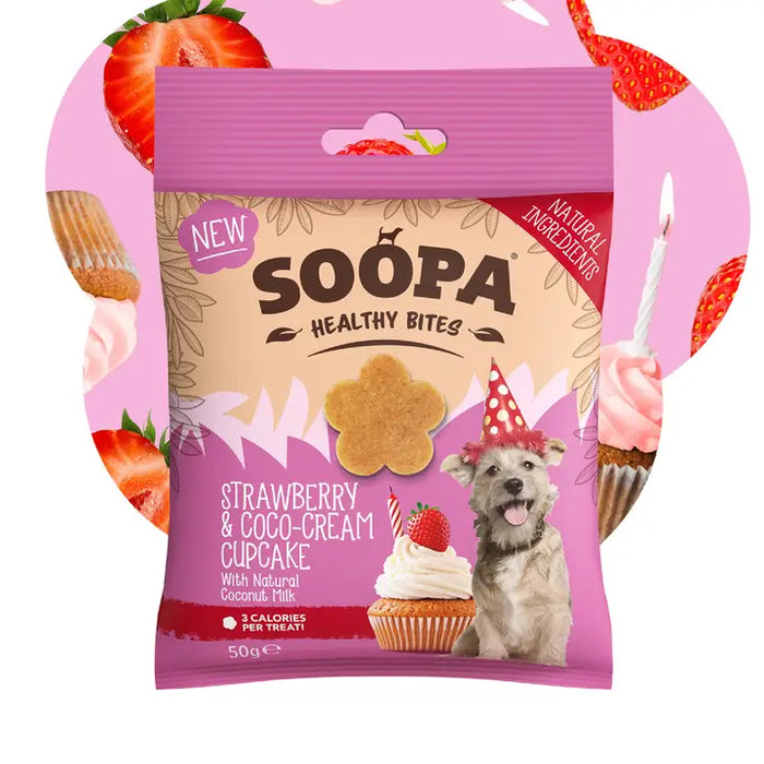 Soopa Natural Dog Treats - Strawberry & Coco-Cream Cupcake - 50g