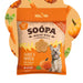 A package of Soopa Healthy Bites dog treats, specifically Carrot & Pumpkin flavor. The packaging is orange and beige with illustrations of a dog, pumpkins, and carrots.