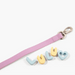 purple dog lead with charms laid beside one another