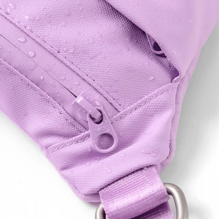 purple bag with water droplets
