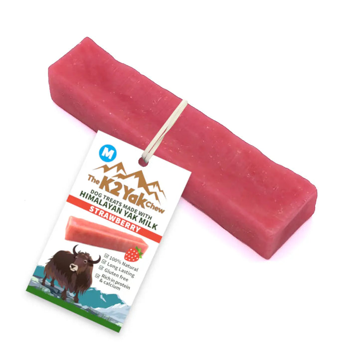 Strawberry Yak Chews, 100% Natural Longer Lasting Dog Chews - 3 Sizes