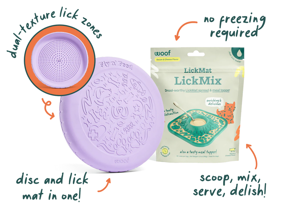 Woof Fly 'N' Feed Lavender Dog Frisbee & Lick Mat
