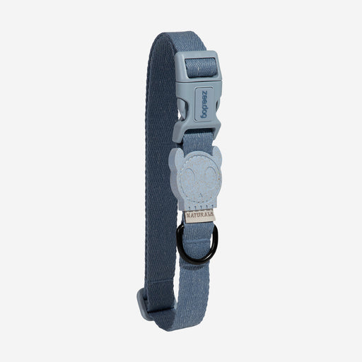 Dog collar with a blue strap on a white background