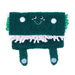 Green plush toy with a happy face on a white background
