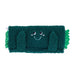 Green plush toy with a smiling face on a white background