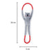Gray koala-shaped toy with red accents and measurements on a white background