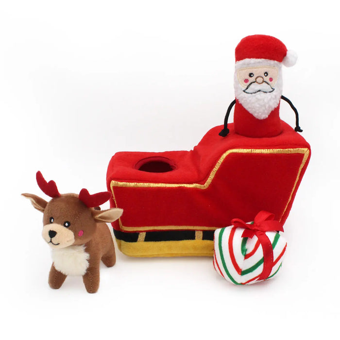 Plush toy set with Santa Claus, reindeer, and candy cane on a white background