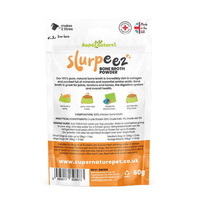 Slurpeez 100% Natural Bone Broth for Cats & Dogs, Pork, Fish or Chicken - 60g