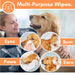 Woman with a dog using multi-purpose wipes for eyes, bum, paws, and ears.