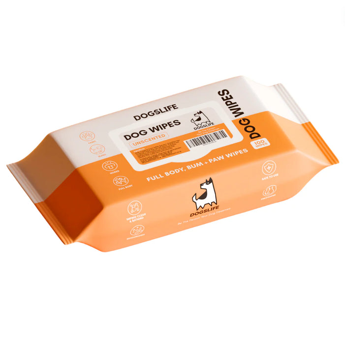 Pack of DOGLIFE dog wipes on a white background