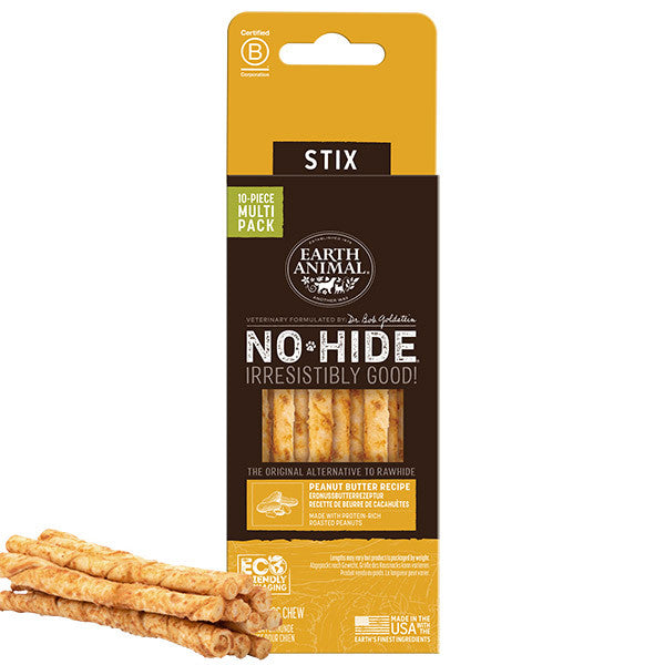 Earth Animal No-Hide Peanut Butter Stix Dog Chews - 10 Pcs