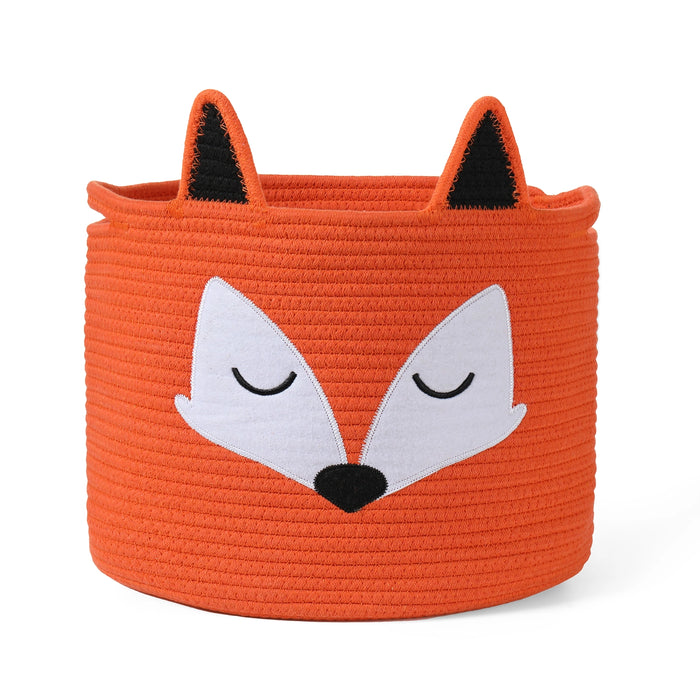 VK LIVING Fox Toy Basket - Cotton Rope Storage Hamper For Toys, Laundry, Blankets, 15''x14'' With Handles