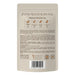 Back of a dog food packaging with text and icons on a white background
