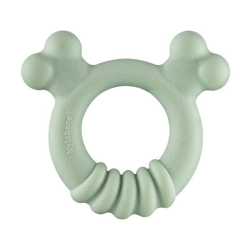 Green teething ring on a white background