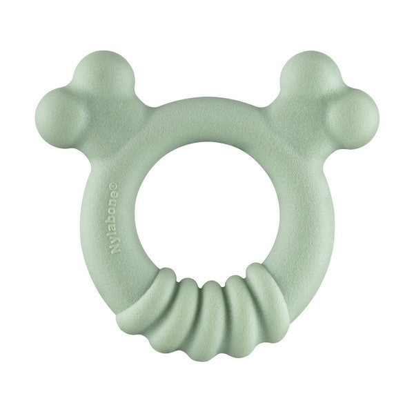 Green teething ring on a white background