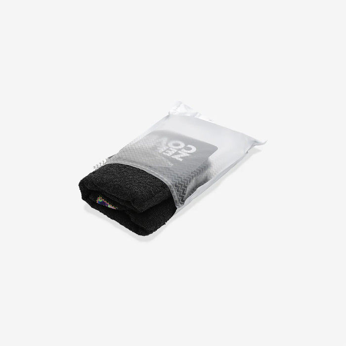 White packaging with black material on a white background