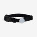 Black dog collar Round, white airtag holder with colourful specks on a light grey background