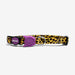 Leopard print cat collar with purple accents on a white background