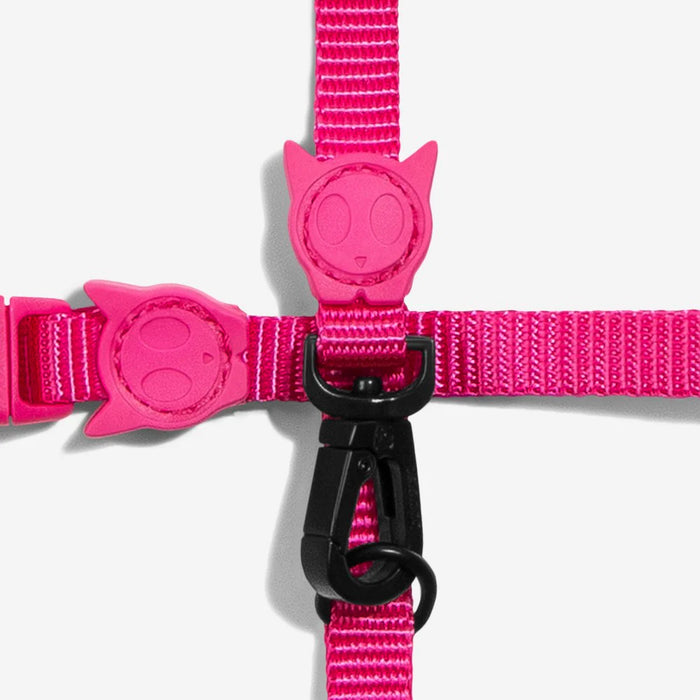 pink cat harness and lead close up