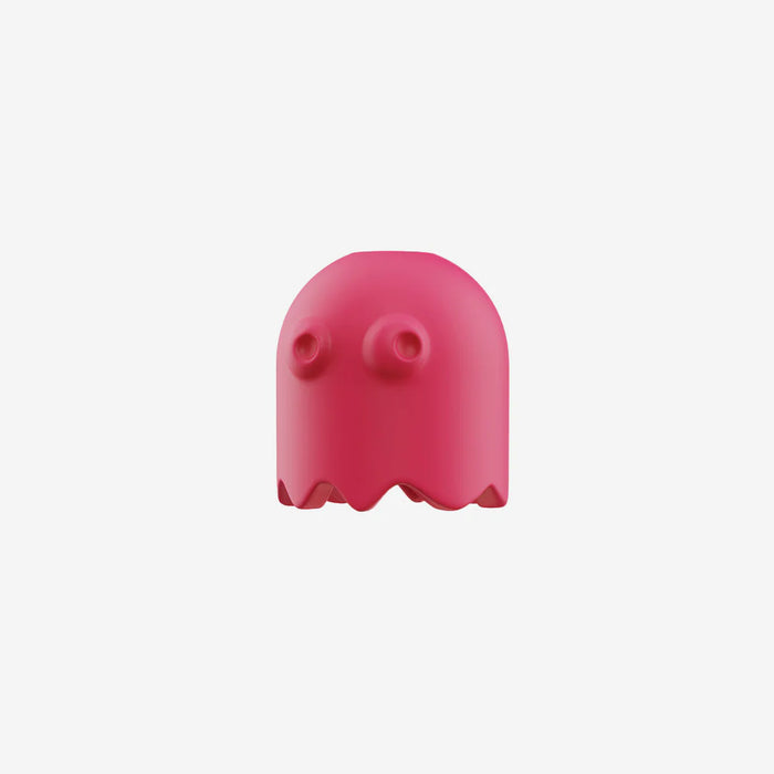 Pink ghost-shaped object on a white background
