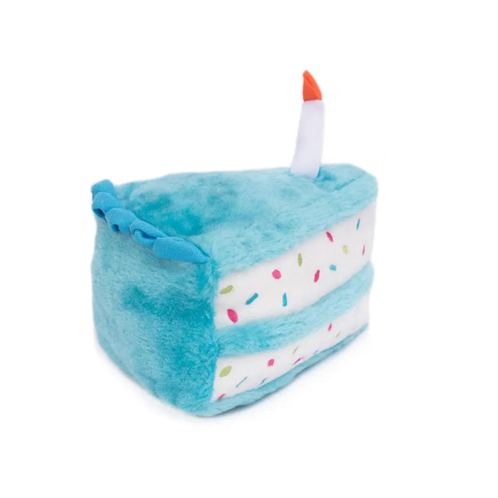plush cake toy, blue, on a white background.