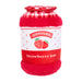 A plush pet toy shaped like a strawberry jam jar, featuring red faux-fur sides and top, a red-and-white gingham lid, and a white label with strawberry illustrations and the text 'Zippypaws' and 'Strawberry Jam'.