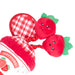 Red strawberry-shaped dog toys with checkered hearts and ZippyPaws branding on a white background