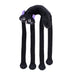 Black cat-shaped toy with long legs on a white background