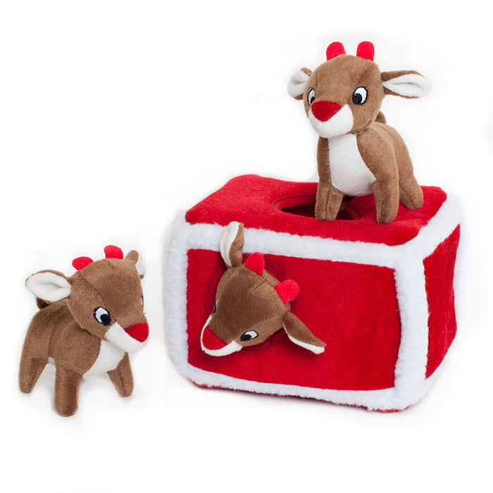 Christmas Enrichment Burrow Soft Squeaky Dog Toy - Reindeer Pen